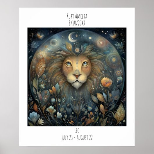 Poster Nom d'astrologie du zodiaque Léo & Anniversaire (Devant)
