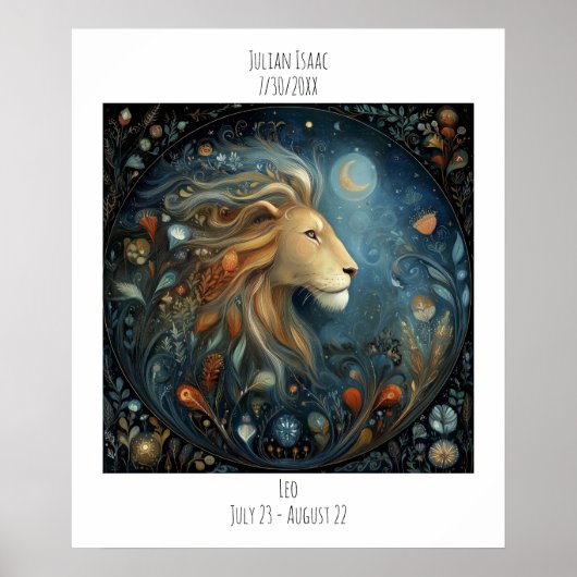 Poster Nom d'astrologie du zodiaque Léo & Anniversaire (Devant)