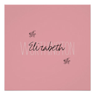Poster Nom de calligraphie florale féminine rose blush ro