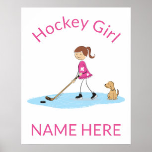 Poster Nom de dessin personnalisé de la fille de hockey