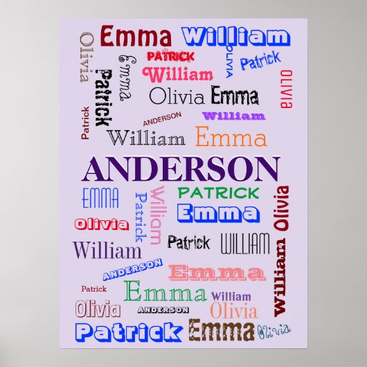 Poster Nom de famille Dazzling Word Cloud (Devant)