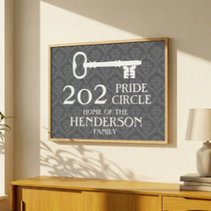 Poster Nom de famille et adresse de la maison Damask Hous