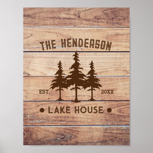 Poster Nom de famille Lake House Pine Tree bois Personnal (Devant)