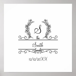Poster Nom de famille personnalisé avec monogramme en écr