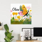 Poster Nom de fille Papillons Mignons Fleurs Sauvages (Bureau à domicile)