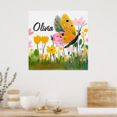 Poster Nom de fille Papillons Mignons Fleurs Sauvages (Cuisine)