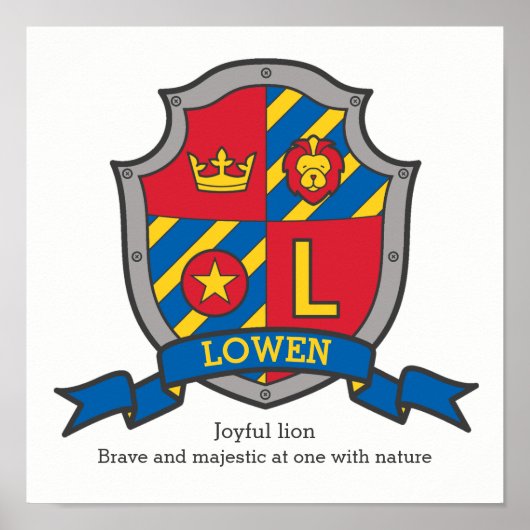 Poster Nom de garçon Lowen signification lettre L héraldi (Devant)