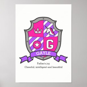 Poster Nom de gayle signifiant lettre de licorne G affich