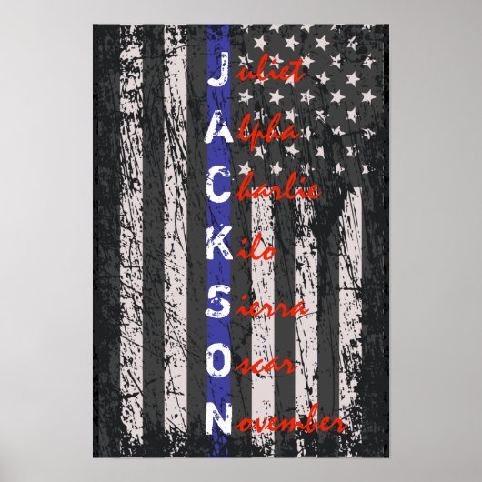 Poster Nom de l'alphabet phonétique de la ligne bleue min (Devant)