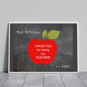 Poster Nom de l'enseignant   Red pomme blackboard merci