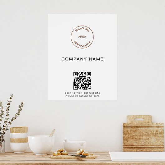 Poster Nom de l'entreprise simple Logo Site Web QR Code (Cuisine)