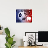 Poster Nom de l'équipe rouge blanc bleu filles de footbal (Bureau à domicile)