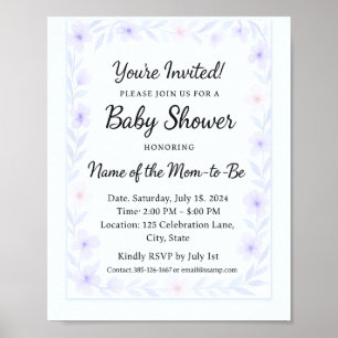 Poster nom de lot de jeux de baby shower de fleurs
