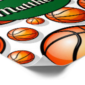 Poster nom de motif de basket-ball vert (Coin)