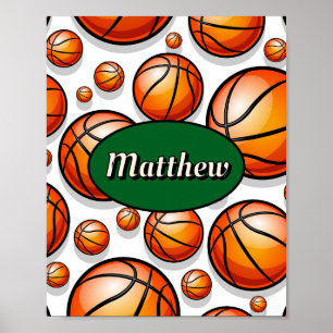 Poster nom de motif de basket-ball vert