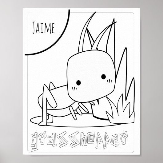 Poster Nom de sauterelle de coloriage mignon (Devant)