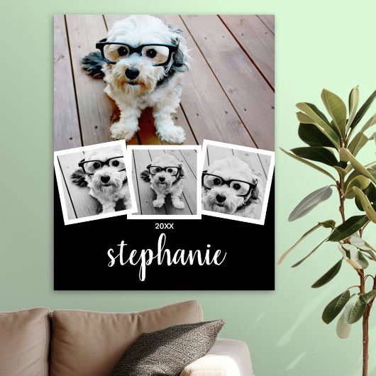 Poster Nom de script de collage photo tendance blanc noir