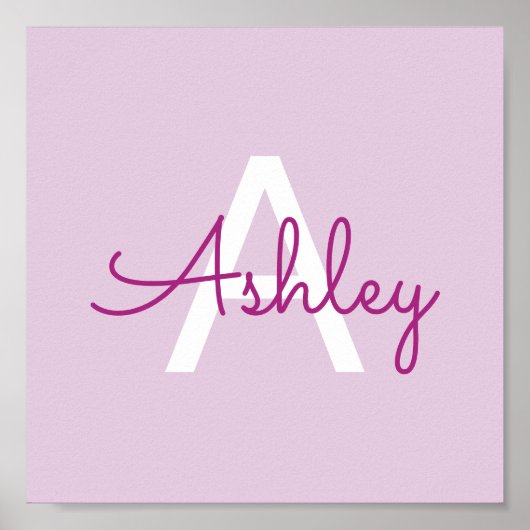Poster Nom de script & monogramme | Magenta & Violet clai (Devant)