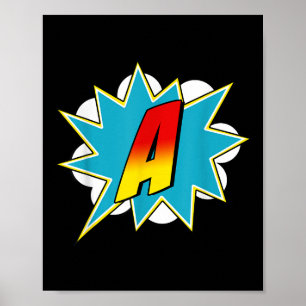 Poster Nom de super-héros de la lettre A Costume rétro de