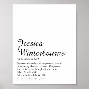 Poster Nom Définition Script chic noir et blanc