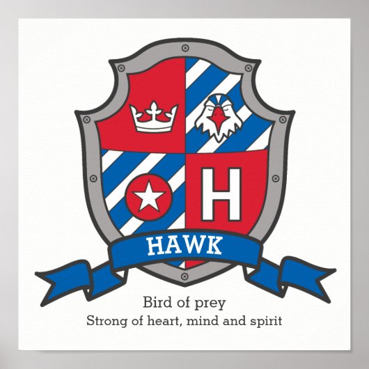 Poster Nom des garçons Hawk signifiant bouclier heraldiqu (Devant)