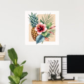 Poster Nom d'été Fleur de Hawaï Ananas & Hibiscus (Bureau à domicile)