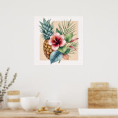 Poster Nom d'été Fleur de Hawaï Ananas & Hibiscus (Cuisine)