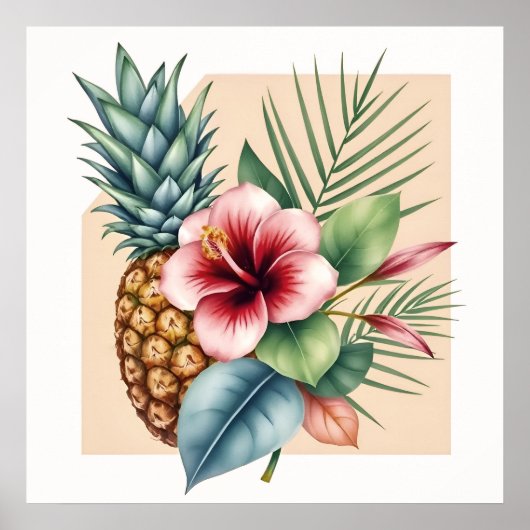 Poster Nom d'été Fleur de Hawaï Ananas & Hibiscus (Devant)