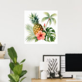 Poster Nom d'été Fleur de Hawaï Ananas & Hibiscus (Bureau à domicile)