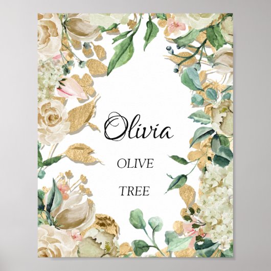 Poster Nom d'olive Signification Cadeau de mariage floral (Devant)
