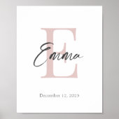 Poster Nom du bébé et date de naissance Monogramme modern (Devant)