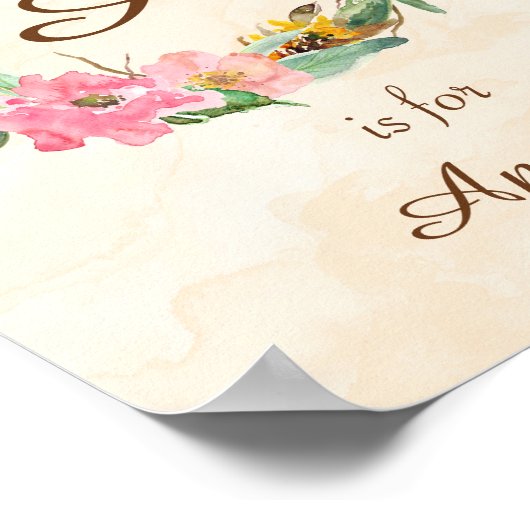 Poster Nom du bébé initial Monogramme Art Imprimer (Coin)