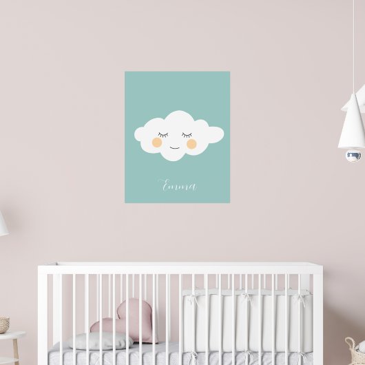 Poster Nom du bébé Sleepy Kawaii Cloud Pastel (Pépinière 2)