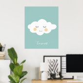 Poster Nom du bébé Sleepy Kawaii Cloud Pastel (Bureau à domicile)