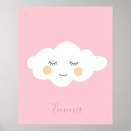 Poster Nom du bébé Sleepy Kawaii Cloud Pastel Pink (Devant)