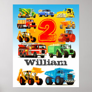 Poster Nom du garçon et âge 2e anniversaire Construction