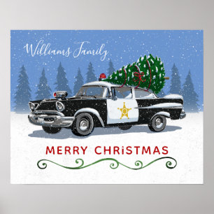 Poster Nom du monogramme de Noël de la voiture de police