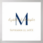 Poster Nom du monogramme Initiales Mariage Or bleu Date C (Devant)