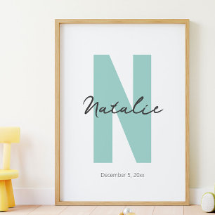 Poster Nom et date de naissance du bébé initial personnal