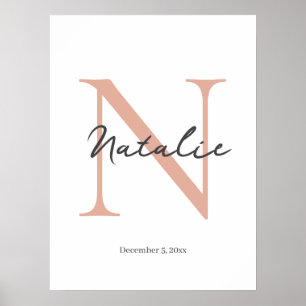 Poster Nom et date de naissance du bébé initial personnal