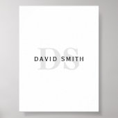 Poster Nom et monogramme modernes | Blanc noir et gris (Devant)