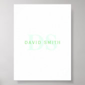 Poster Nom et monogramme modernes | Vert et blanc (Devant)