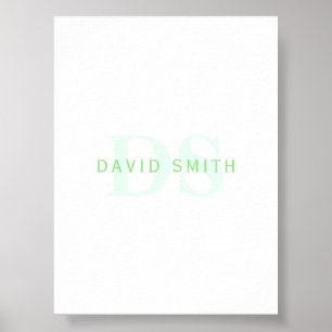 Poster Nom et monogramme modernes   Vert et blanc