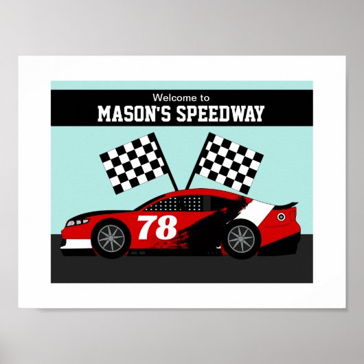 Poster Nom et numéro de voiture de course sur le mur (Devant)