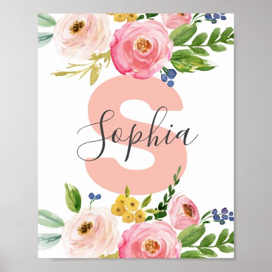 Poster Nom floral Girl Baby Personalized Boho Nursery (Devant)