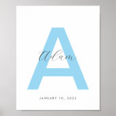 Poster Nom initial bleu personnalisé (Devant)