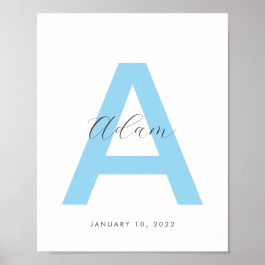Poster Nom initial bleu personnalisé (Devant)
