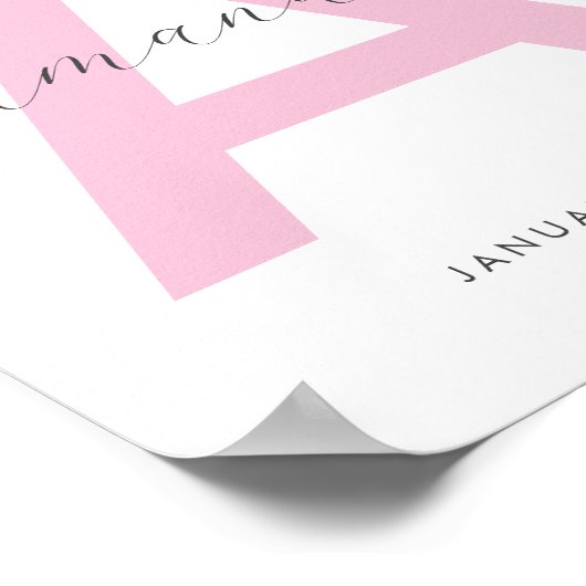 Poster Nom initial rose Personnalisé (Coin)