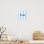 Poster Nom moderne bleu pâle et blanc rayé (Cuisine)
