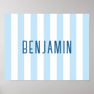 Poster Nom moderne bleu pâle et blanc rayé